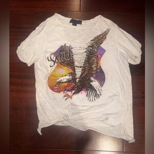 White Graphic Tee with Eagle Design